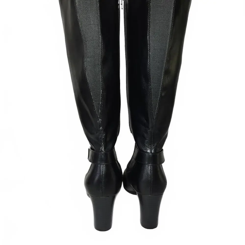 LifeStride Knee-High Women's Black Size 8.5 Block Heel Boot Polished Side Zip